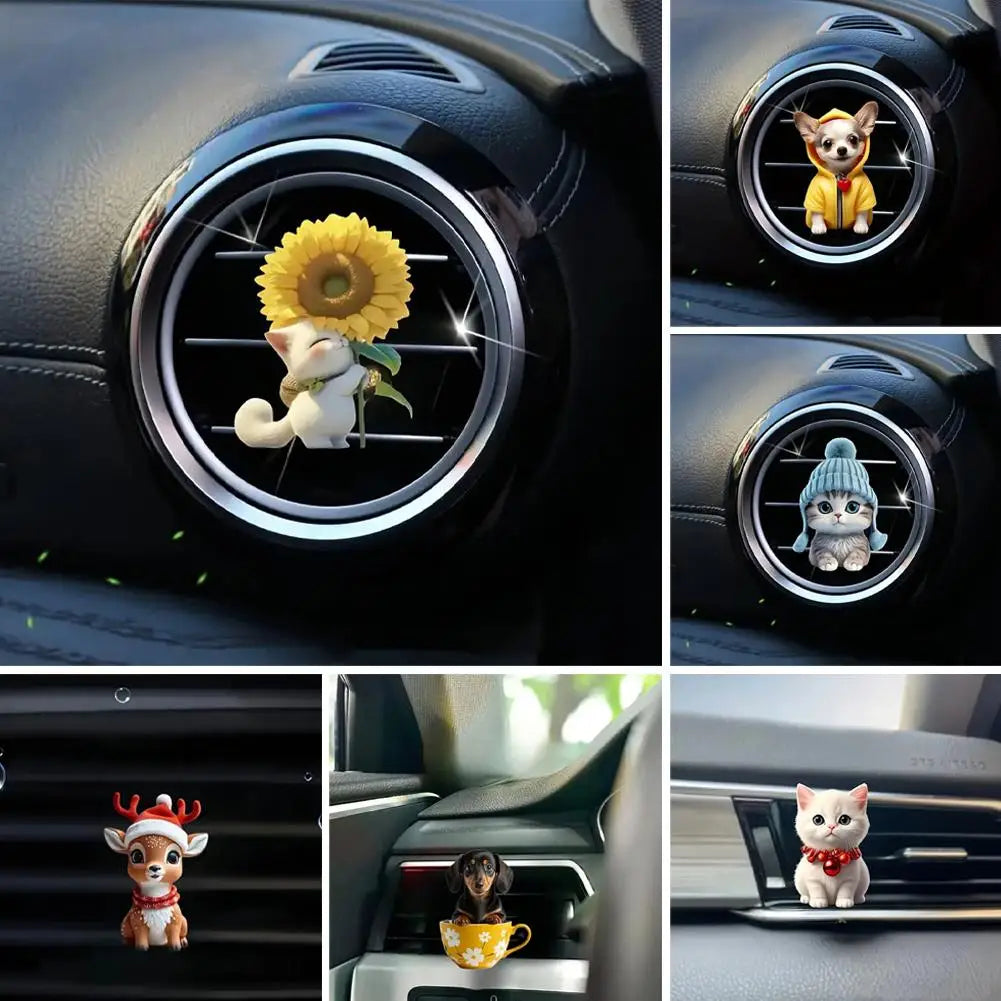 Ventilation Clip Universal Simple Installation Portable Fun Cartoon Cats Dogs Air Vent Clips Acrylic Car Interior Decoration NEW