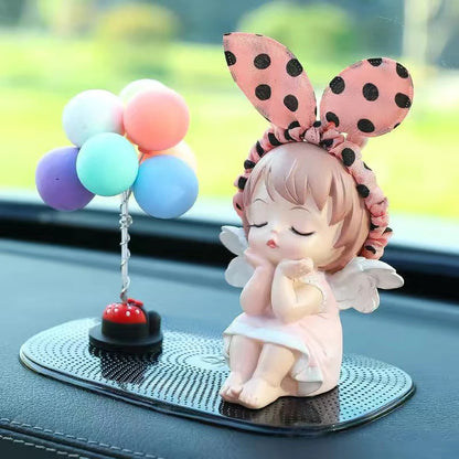 Car Ornaments Girls Car Interior Decoration Little Girl Bow Doll Ladies Center Console Cute Dolls Female Driver Car Supplies