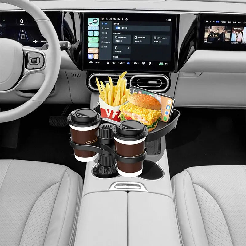 كوب-إكسباندر 360 | حامل أكواب مزدوج مع صينية طعام ودوران 360° 🚗🥤🍽️