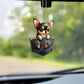 Chihuahua In Denim Pocket Versatile Car Mirror & Keychain Charm Puppy Hanging Ornament Acrylic Backpacks & Festive Party Decor