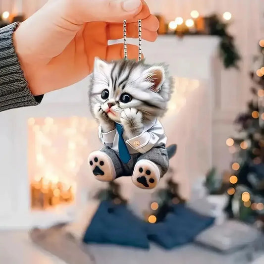 Car Pendant Hanging Ornament With Chain Realistic Animal Cat-Shaped Rearview Mirror Hanging Decor Car Interior Accessories