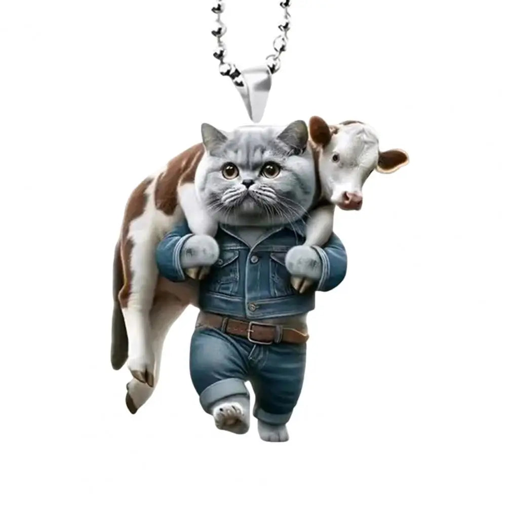 Car Auto Rearview Mirror Ornament With Lanyard Adorable Cat Design Animal Pendant Hanging Decoration Car Interior Accessories