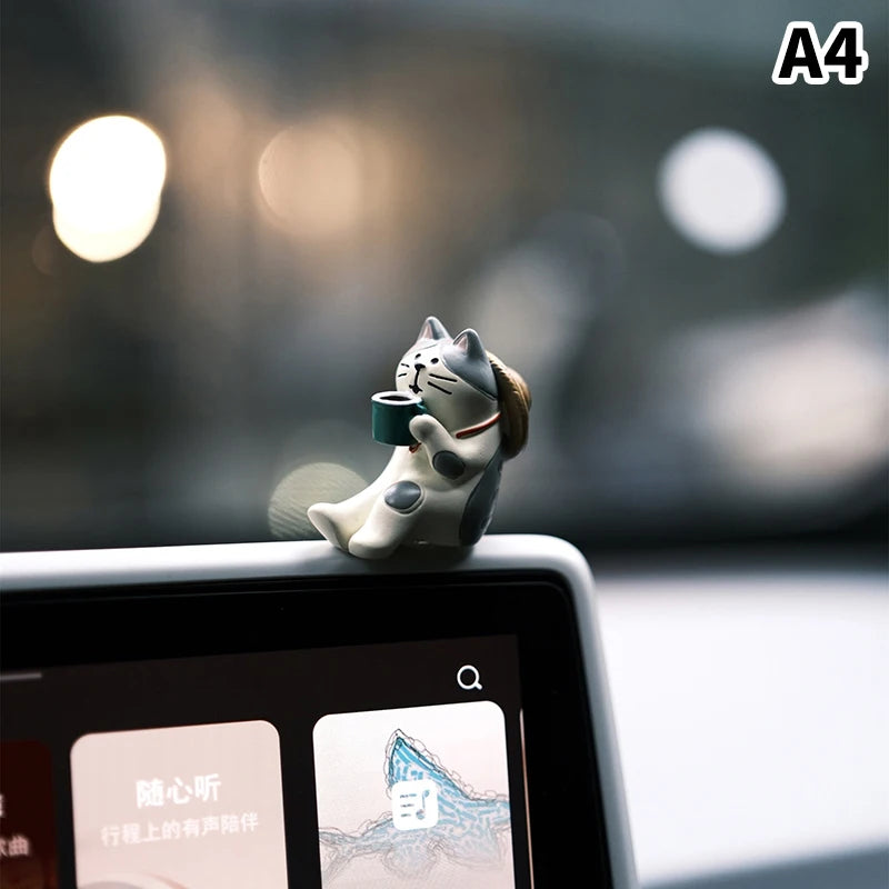 Cute Car Interior Decoration Ornaments Mini Cat Action Figure Auto Dashboard Rearview Mirror Decoration Car Accessories